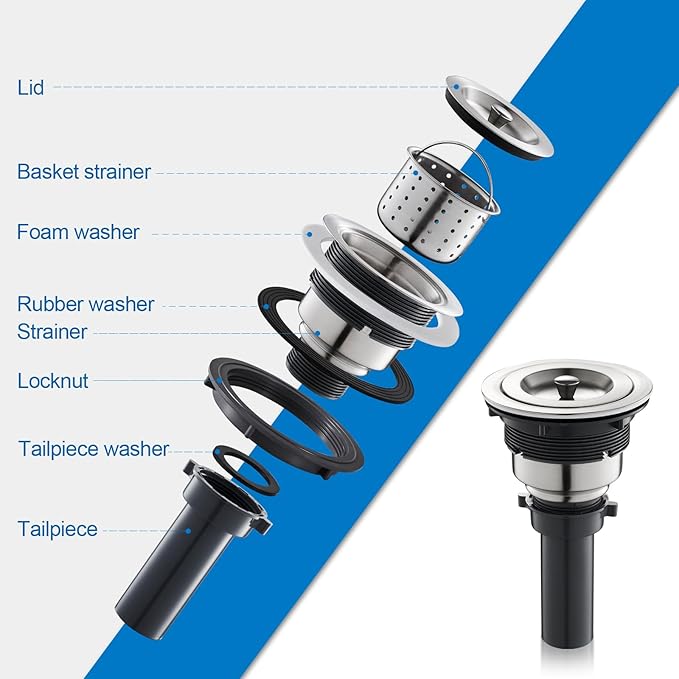 3-1/2-inch Kitchen Sink Drain, Stainless Steel Removable Deep Basket Strainer, Tailpiece Included