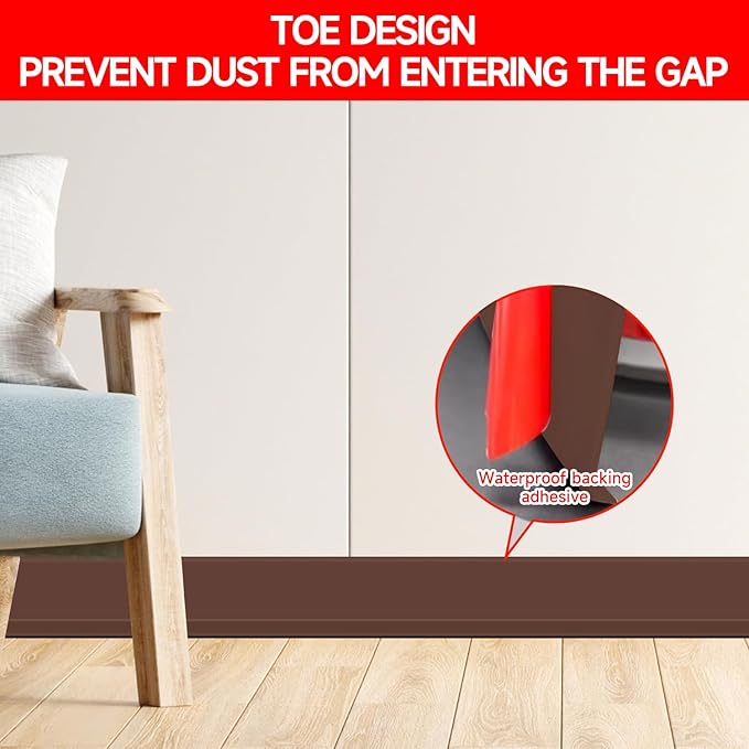 Flexible Baseboard Molding Trim 3 Inch(W) x 40 Feet(L) Self Adhesive Vinyl Wall Base Peel and Stick Cove Base,Rubber Wall Base. (Brown)