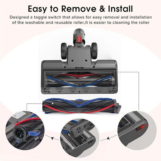 Vacuum Attachment for Dyson V7 V8 V10 V11 V15, SV10 SV11 SV12 SV14 SV15 SV22 SV25 SV27 SV28, Replacement Parts with 5 LEDs, 26cm V-Shaped Bristle Brush, Head Replacement for Carpet, Hardwood Floors