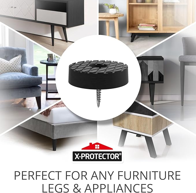 X-Protector Screw On Rubber Feet - 32 PCS 0.95" - Premium Non Slip Furniture Pads - Anti Skid Pads for Furniture Feet - Chair Leg Protectors - Furniture Grippers for All Surfaces - Protect Any Floors!