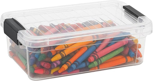 Superio Mini Storage Container Plastic Crayon Box Art Supplies and Sewing Case Stackable Clear Small Organizer for Beads, Stationery, Chalk, and Food, 0.7 Quart
