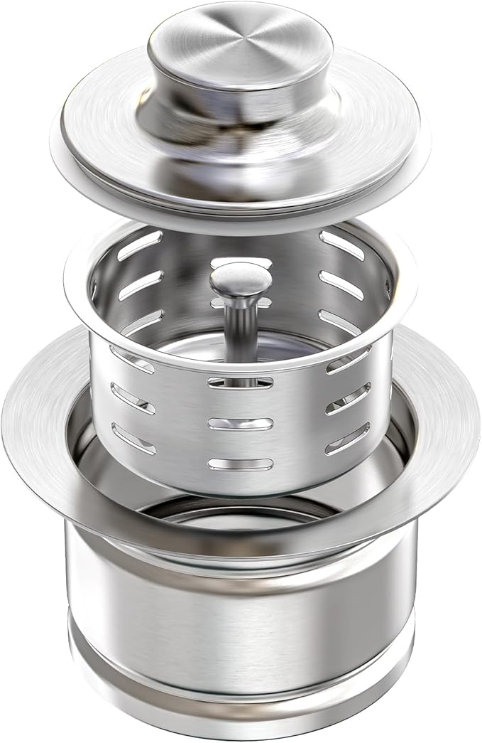 KONE Extended Garbage Disposal Flange with Strainer and Stopper, Deep 304 Stainless Steel Kitchen Extended Sink Flange for 3-1/2 Inch Standard Sink Drain, Convenient for Water Storage and Drainage