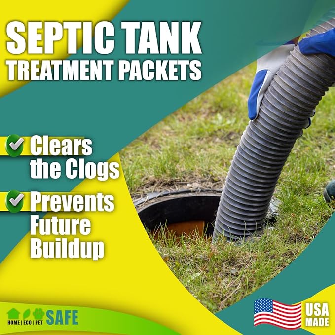 Green Pig Septic Tank Treatment Packets – Septic-Safe Enzyme Treatment for Preventative Maintenance, Helps Prevent Clogs & Odors, 1-Year Supply (4 Packets)