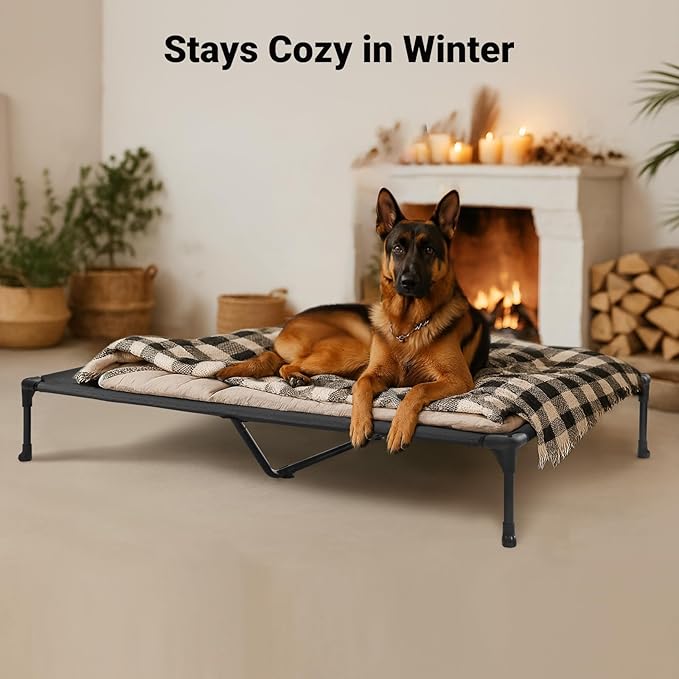 Veehoo Outdoor Elevated Dog Bed Large Sized Dogs, XL Cooling Raised Dog Cots Beds Training Platform Off Ground Hammock with Breathable Mesh, No-Slip Feet, 49"x33", Black Silver