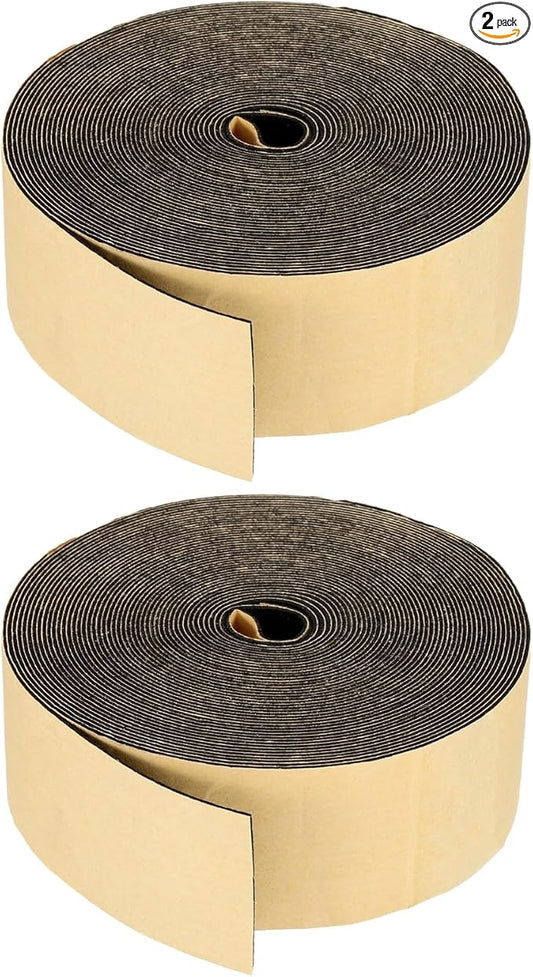 PATIKIL Foam Insulation Tape, 2Pcs 1-3/4" W x 1/16" t x 32.8FT Self Adhesive Weather Stripping Door Seal Strip for Door Window Air Conditioning, Black