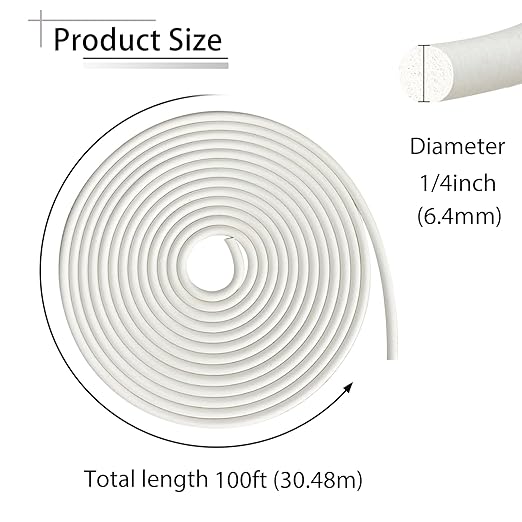 Backer Rod 1/4 Inch, 100' EPDM Rubber Caulk Saver Backer Rod Foam Strip Rope Seal for Concrete Joints, Wall Cracks, Driveway and Joint Fillers(White, 100')