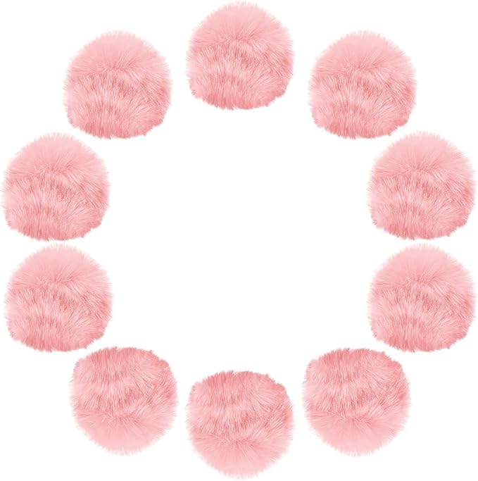 uxcell 2.8 Inch Faux Fur Pom Pom Balls, 10 Pcs Piggy Pink Fluffy Soft Faux Fur Pom Poms for Hats with Elastic Loop for DIY Knitting Hats Keychain Scarves Gloves Bags Shoes Accessories
