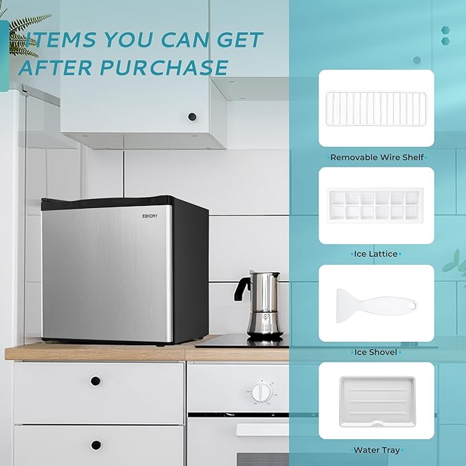 EUHOMY 1.7 Cu.Ft Mini Fridge with Freezer, Reversible Single Door Compact Refrigerator, Adjustable Thermostat, Energy Saving, Mini Fridge for Bedroom, Office, Dorm, Silver