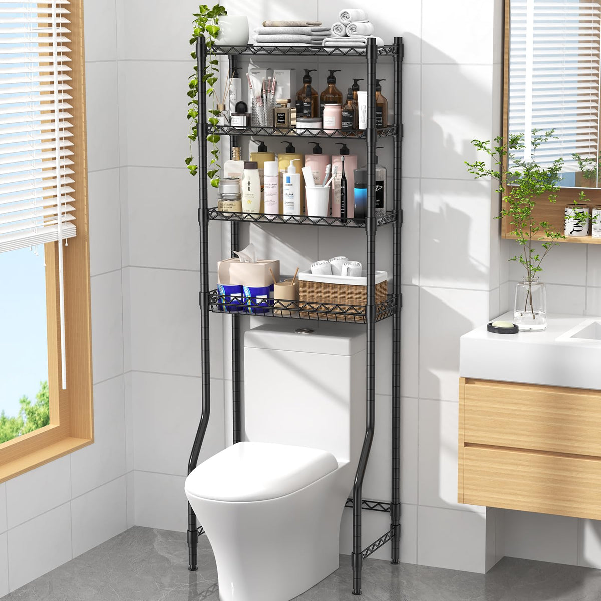 4 Tier Over The Toilet Storage Rack, Bathroom Organizers - Image 1