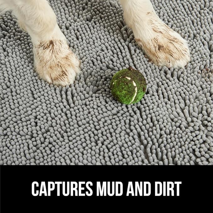 GORILLA GRIP SoakSTOPPER Dog Door Mat, 36x24 Machine Washable Rug Absorbent Doormat Captures Moisture Mud Dirt, Quick Dry Soft Chenille Entryway Rugs Indoor Entrance Mats for Dog Paws, Grey