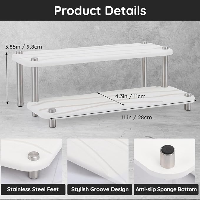 Segbeauty 2 Tier Fast Dry Diatomaceous Vanity Tray, 11x4.3in Water Absorbing Stone Drying Tray, Quick Drying Bathroom Counter Dish Soap Dispenser Rack, Kitchen Counter Sink Organizer Sponge Holder