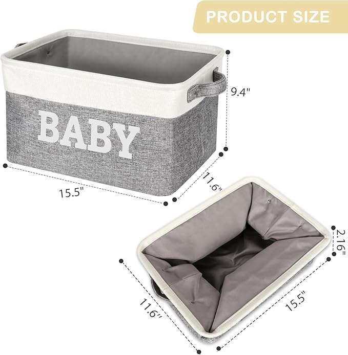 Large Gift Basket Empty 15.5 x 11.6 x 9.4, Baby Storage Basket Shower Gifts for for Newborn Baby Essentials, Diaper Caddy Organizer with Handles, Decorative Baskets for Home Decor Shelves (Style 2)