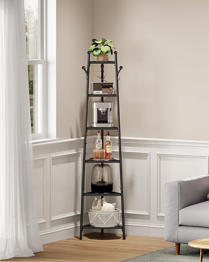 Pot Racks, 6-Tier Cookware Stand, Triangle Shelf Storage Tower for Kitchen, Pans Pots Storage Rack, Metal Wire Shelf Organizer, Corner Shelf, for Kitchen, Living Room, Black TPR15BB