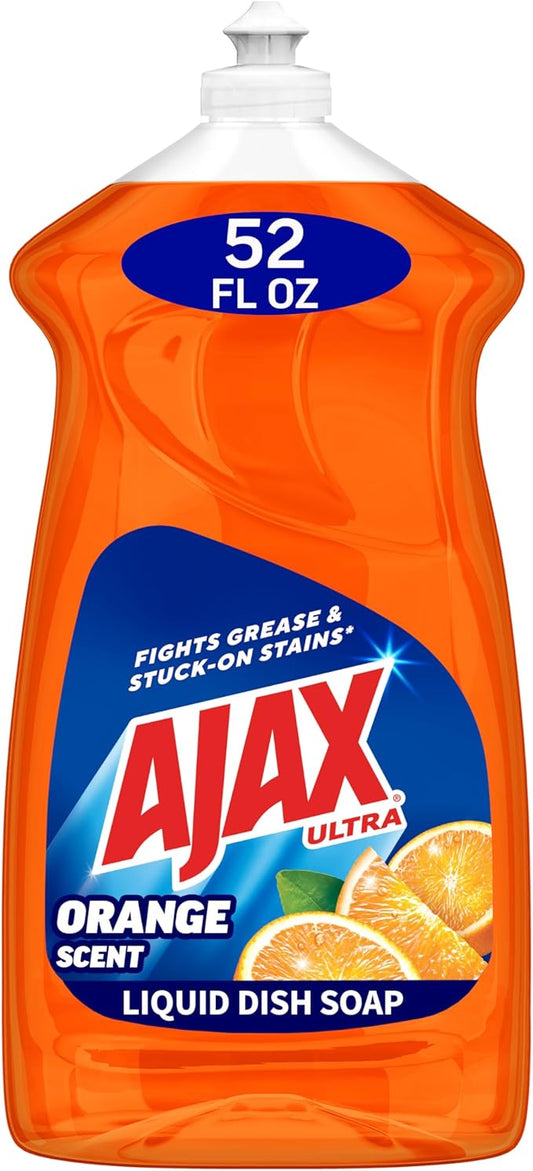 Ajax Ultra Liquid Dish Soap Orange Scent,Triple Action, Mess-Free, Easy-Flip Cap, 52 fl oz Bottle