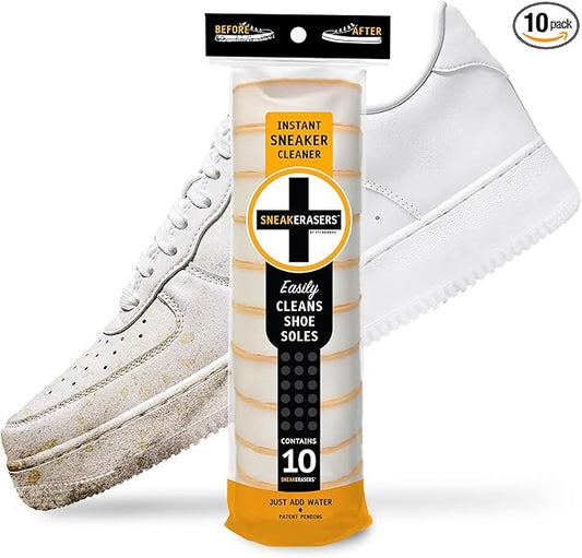 SneakERASERS Instant Sneaker Cleaner, Premium Shoe Cleaning Kit for Sneakers, Dual-Sided Sponges, Effective for Tennis Shoes & Women Men Sneakers, Gentle Rub Design (10 Pack)