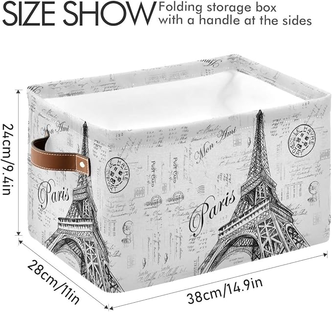Storage Basket Paris Eiffel TowerStorage Bin Cube with Handles Foldable Storage Baskets for Shelves Living Room Home Decor 1PC
