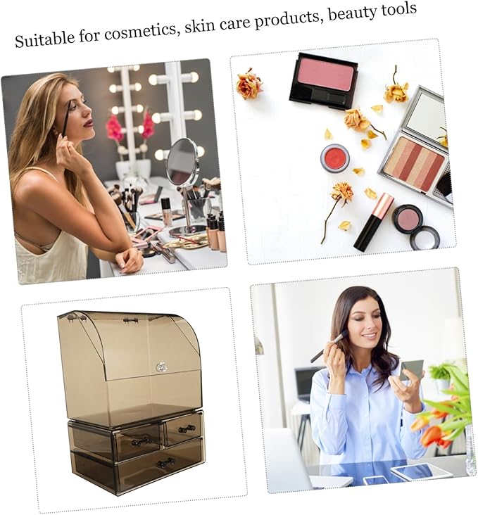 PartyKindom Acrylic Transparent Cosmetic Storage Box Lid Top Makeup Organizer for Vanity and Desktop Convenient Space-saving Design for Tidy Storage