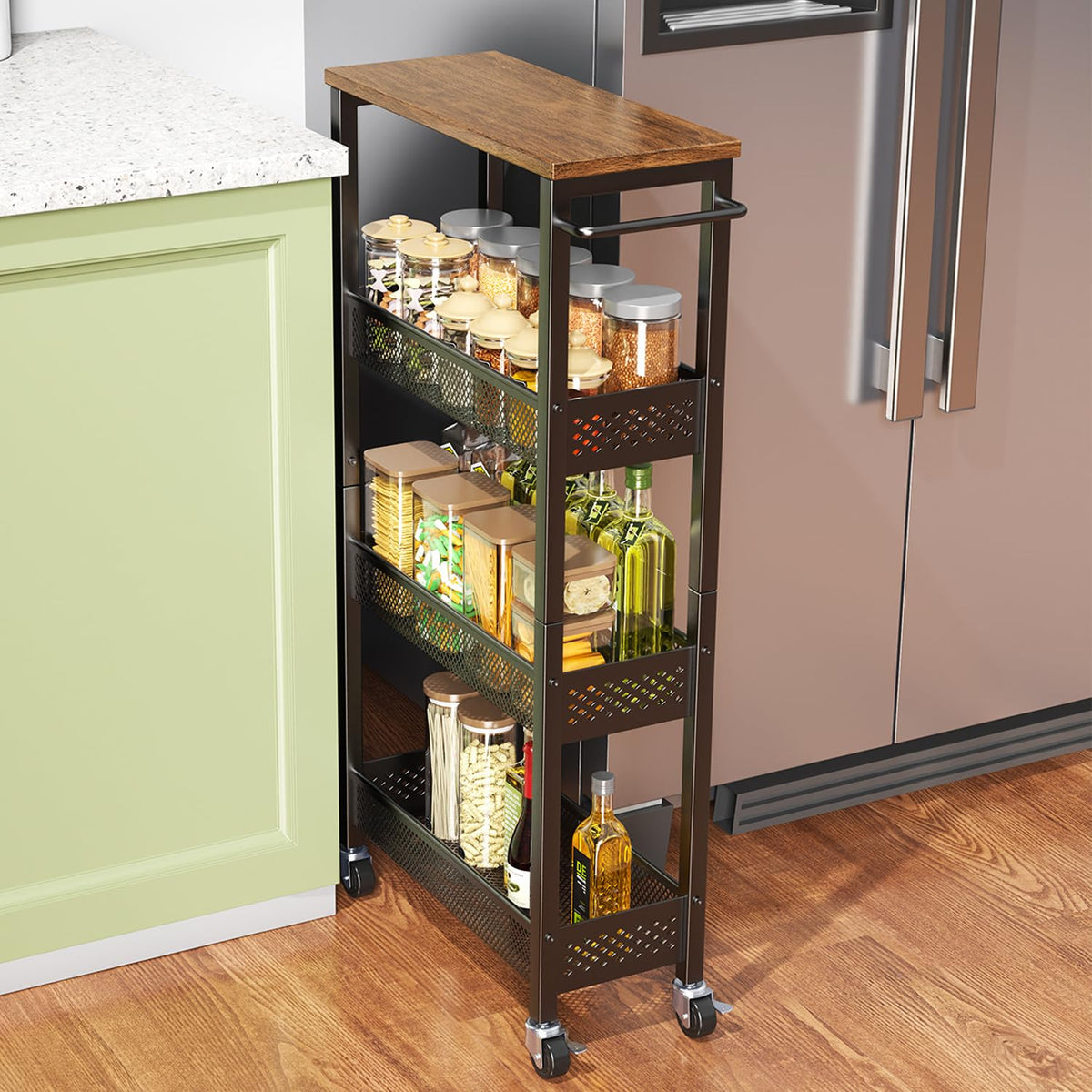 XYZLVSI Utility Slim Storage Cart, 4 Tier Kitchen Narrow Shelf - Image 1
