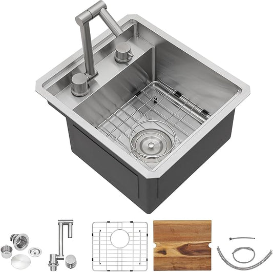 13"x15" Undermount RV Kitchen Sink – 16 Gauge 304 Stainless Steel Under Counter Single Bowl Sink Basin with Foldable Faucet for RV, Camper, Mobile Home, Wet Bar, Outdoor Kitchen