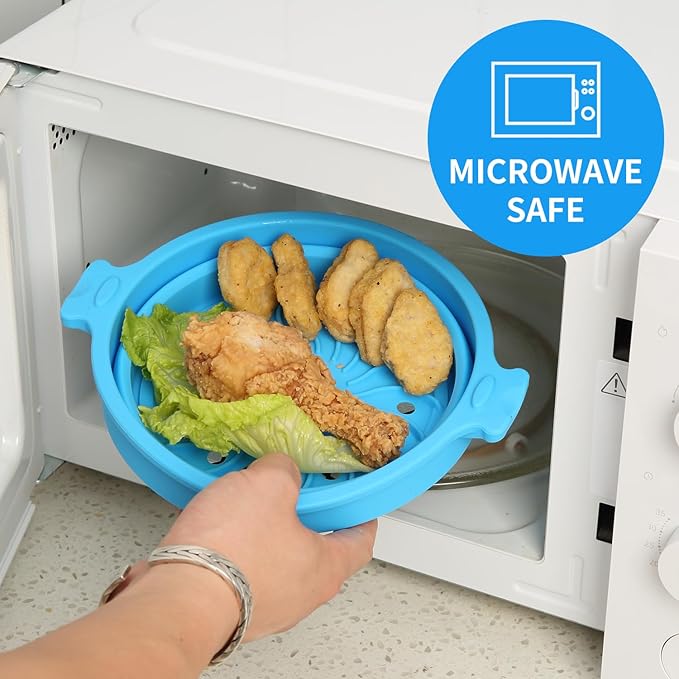 Collapsible Silicone Microwave Cookware Cooker Steamer for Cooking with Lids, 0.8L and 1.4L Glass Food Storage Container Sealed Bowl Mixing Bowls 2pc Set BPA Free