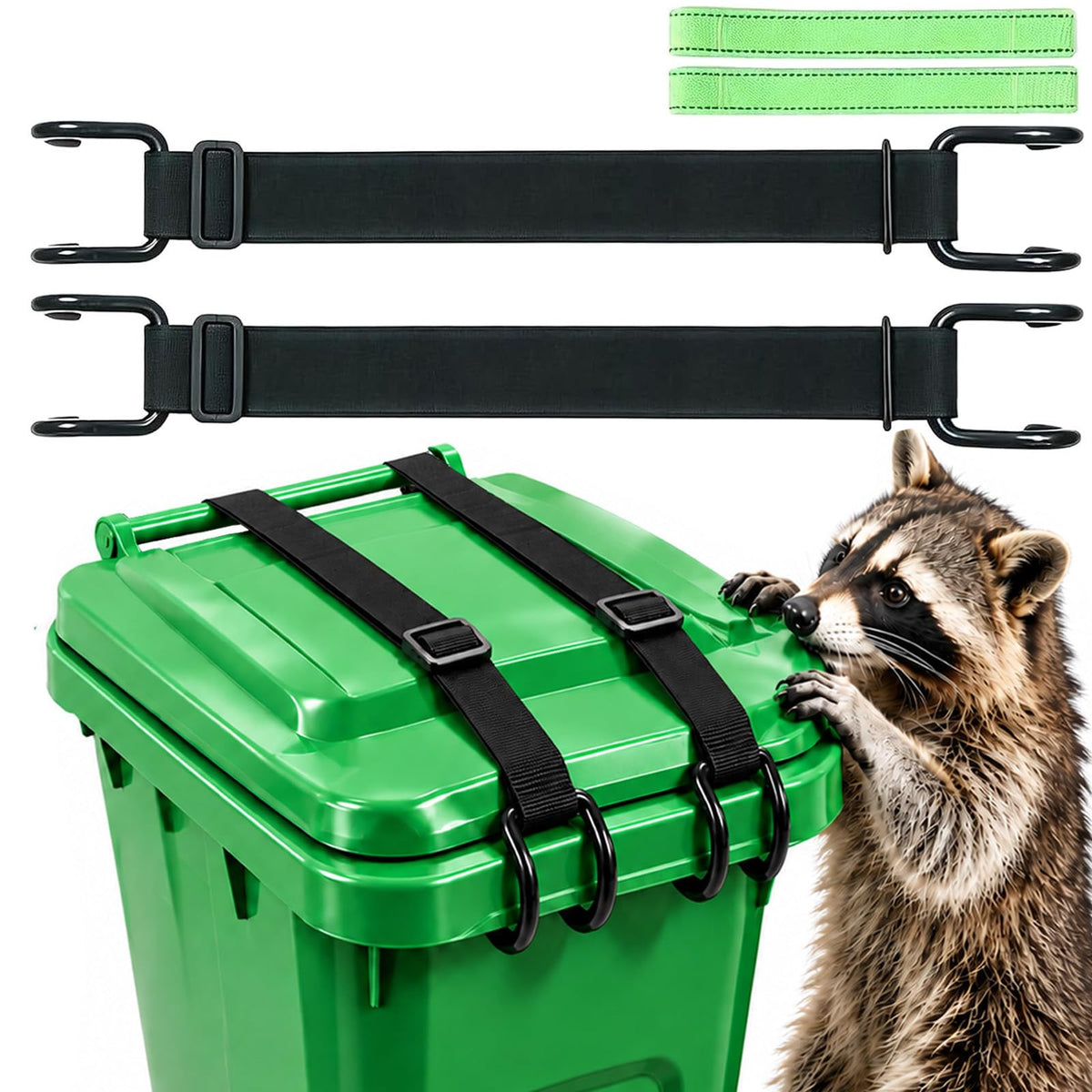 2 Pack Metal Double Claw Trash Can Lid Lock, Bear Proof Strap - Image 1