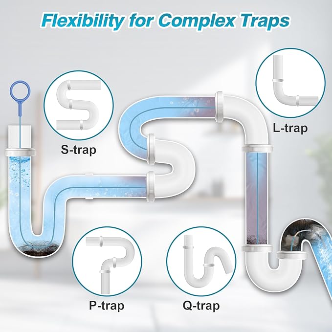 4 Pack Snake Drain Hair Removal Tool, Reusable Drain Snake Hair Drain Clog Remover Tool, 50 Inch Anti-break Steel Shower Drain Snake for Bathtub, Bathroom Sink Drain Unclog