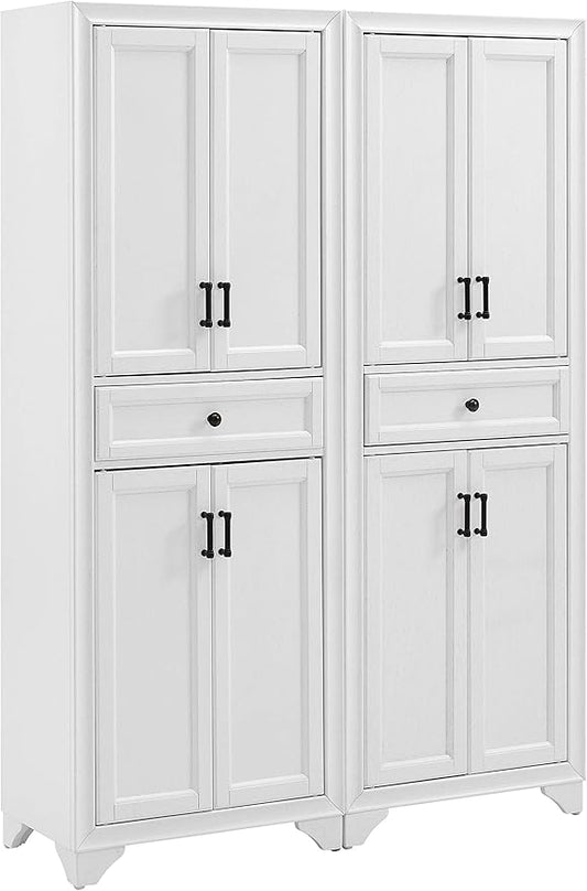 Crosley Furniture Tara 2-Piece Pantry Storage Cabinet Set with Shelves, Kitchen, Dining, or Laundry Room, Distressed White