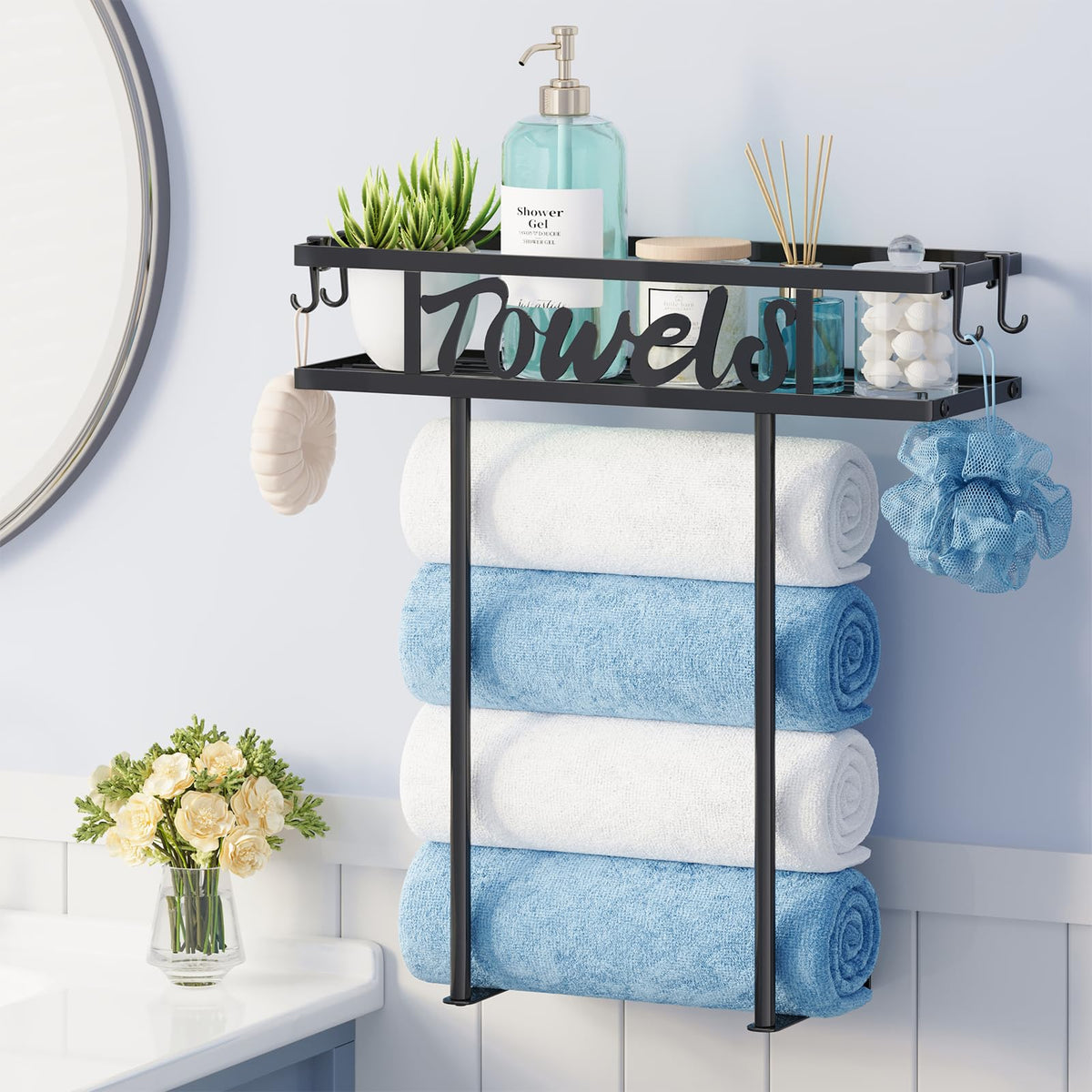 HapiRm Rolled Towel Racks for Bathroom - Towel Storage - Image 1