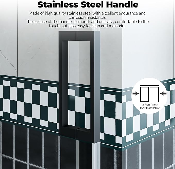 Glass Shower Door 56–60 inch W × 76 inch H,Sliding Frameless Shower Door with Square Stainless Steel Rail and 55mm Rollers,6mm Tempered Glass, Matte Black,Contemporary Shower Doors for Modern Bathroom