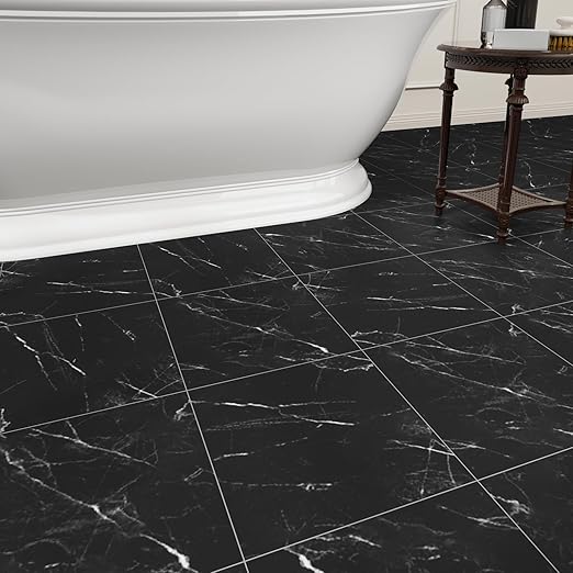 20-Pack Peel and Stick Floor Tiles Vinyl Floor 12 x 12 inch Self Adhesive Waterproof Flooring Planks DIY for Bathroom, Kitchen, Living Room, RV, Cover 20 Sq. Ft, Black Vein Marble