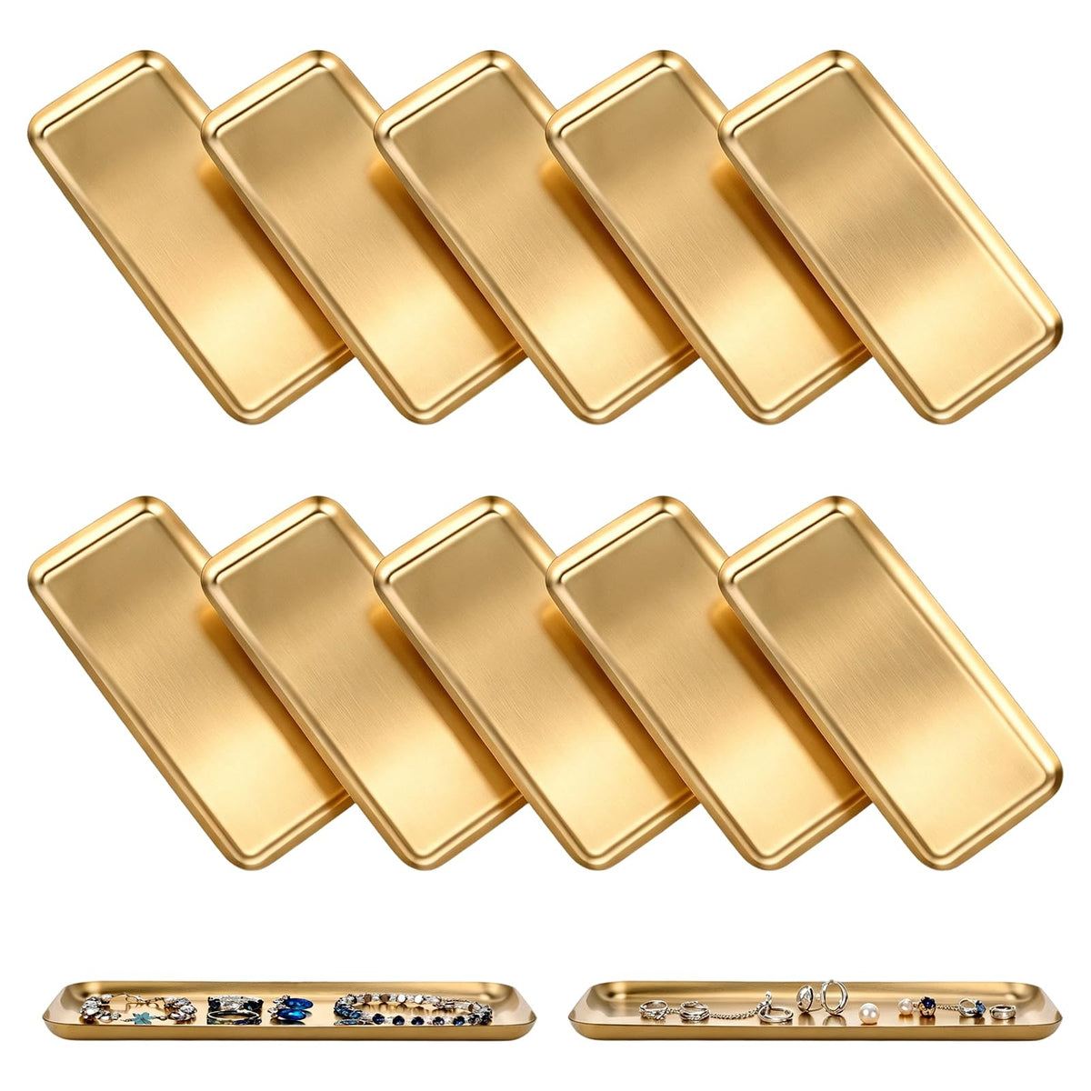 12Pcs Small Stainless Steel Serving Tray Bulk 8.66"x3.74" Jewelry - Image 1