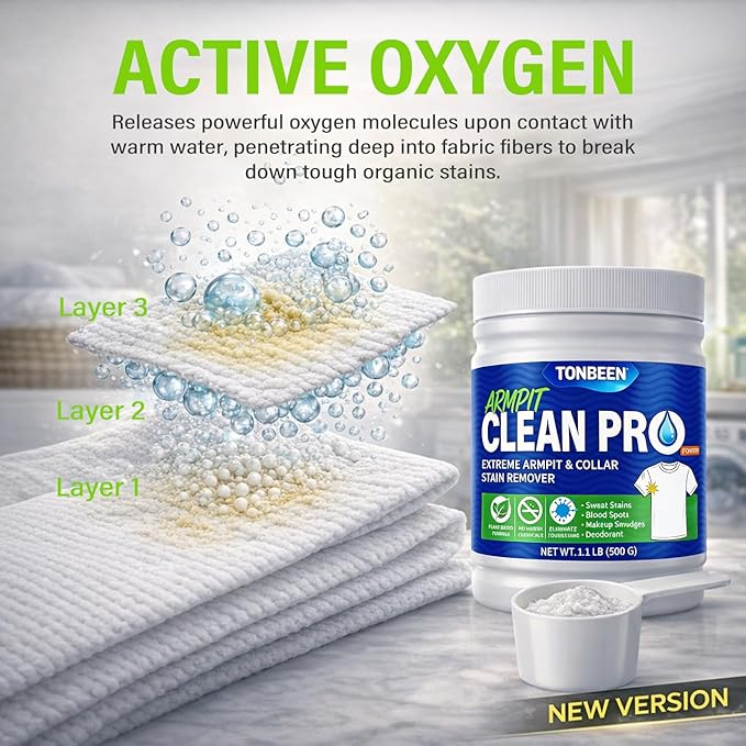 Oxygen Laundry Powder, Sweat & Deodorant Armpit Stain Remover for Clothes, Hyper Concentrated & Suitable for Multi-Stain, Yellow Oil Spot Tough Stain Build Up Remover, Gentle On Fabrics - 500g