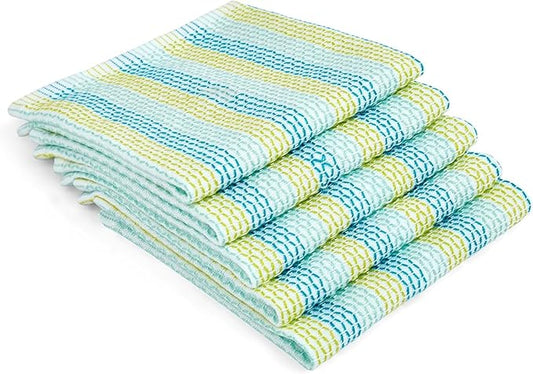 Full Circle Tidy Organic Cotton Dish Cloths – Absorbent, Reusable 100% Cotton Kitchen Towels, Eco-Friendly and Machine Washable, Set of 5, Spring Green
