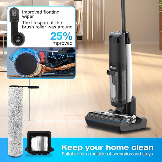 Replacement Brush Roller and Vacuum Filter For Tineco Floor ONE S7 Flashdry Smart Cordless Wet Dry Vacuum Cleaner(2 Roller Brush+2 Hepa Filter+1 Handle)