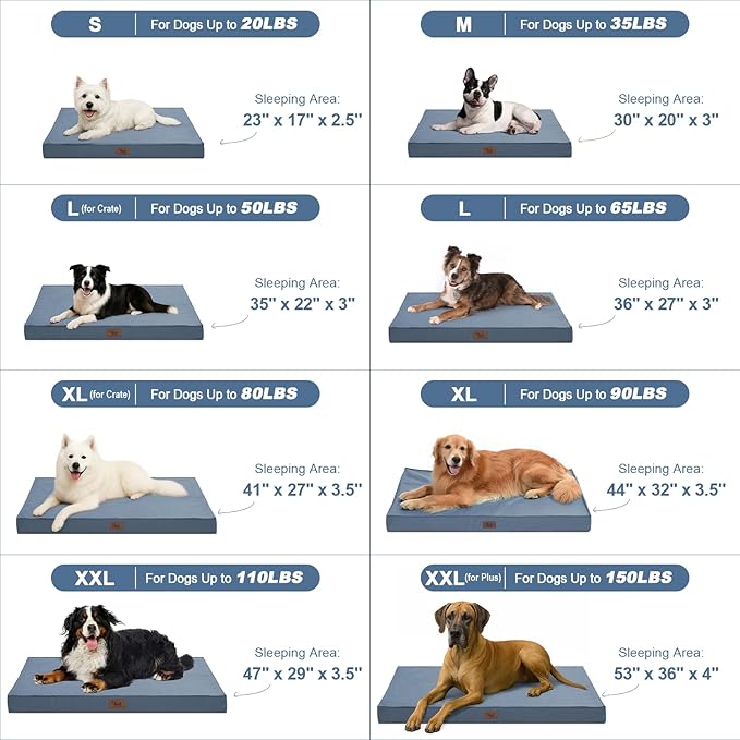 Outdoor Dog Bed for Small Dogs & Cats, Waterproof Dog Crate Mat Orthopedic Egg Crate Foam with Washable Removable Oxford Cover, Blue