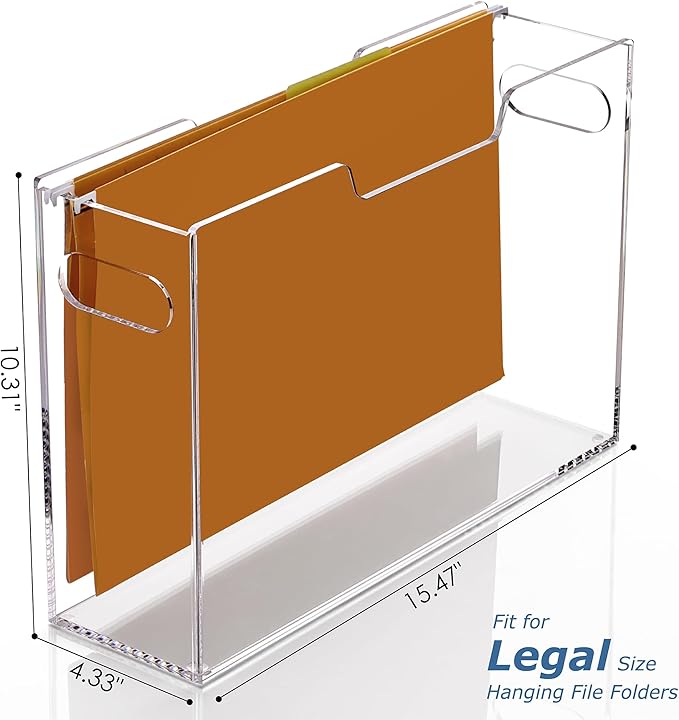 DINGHUO DNGHUO Acrylic Hanging File Organizer Box, Legal Size Clear File Storage Box with Handles, Portable Filing Holder for Desk, Home Office, School -1 Pack