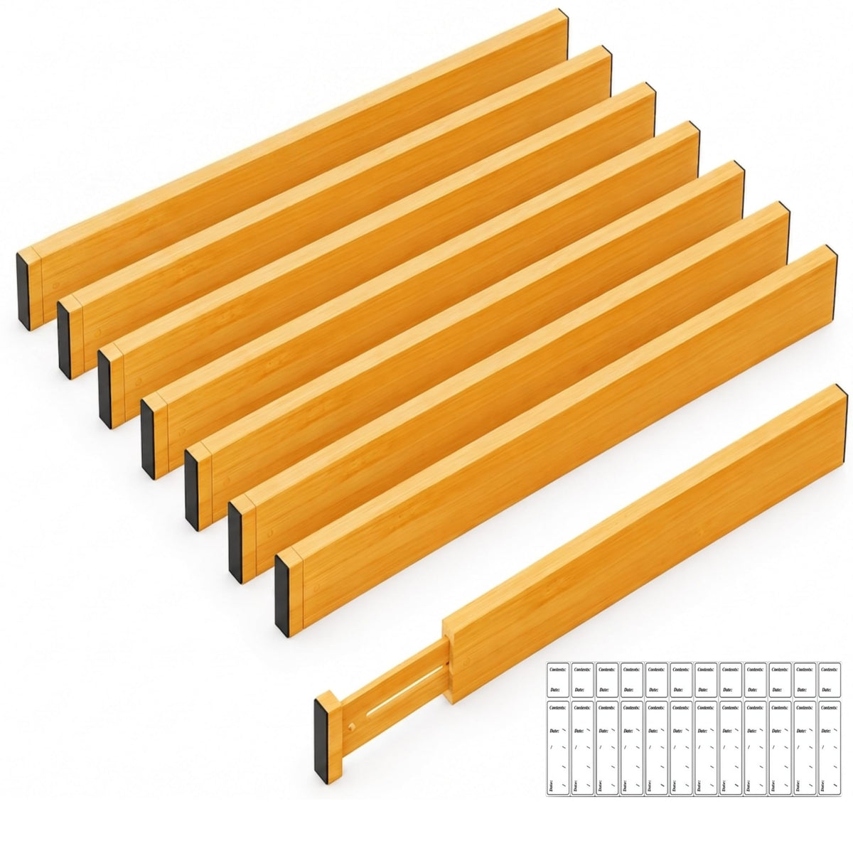 Adjustable Bamboo Drawer Dividers Expandable 8 Pack 17-22 - Image 1