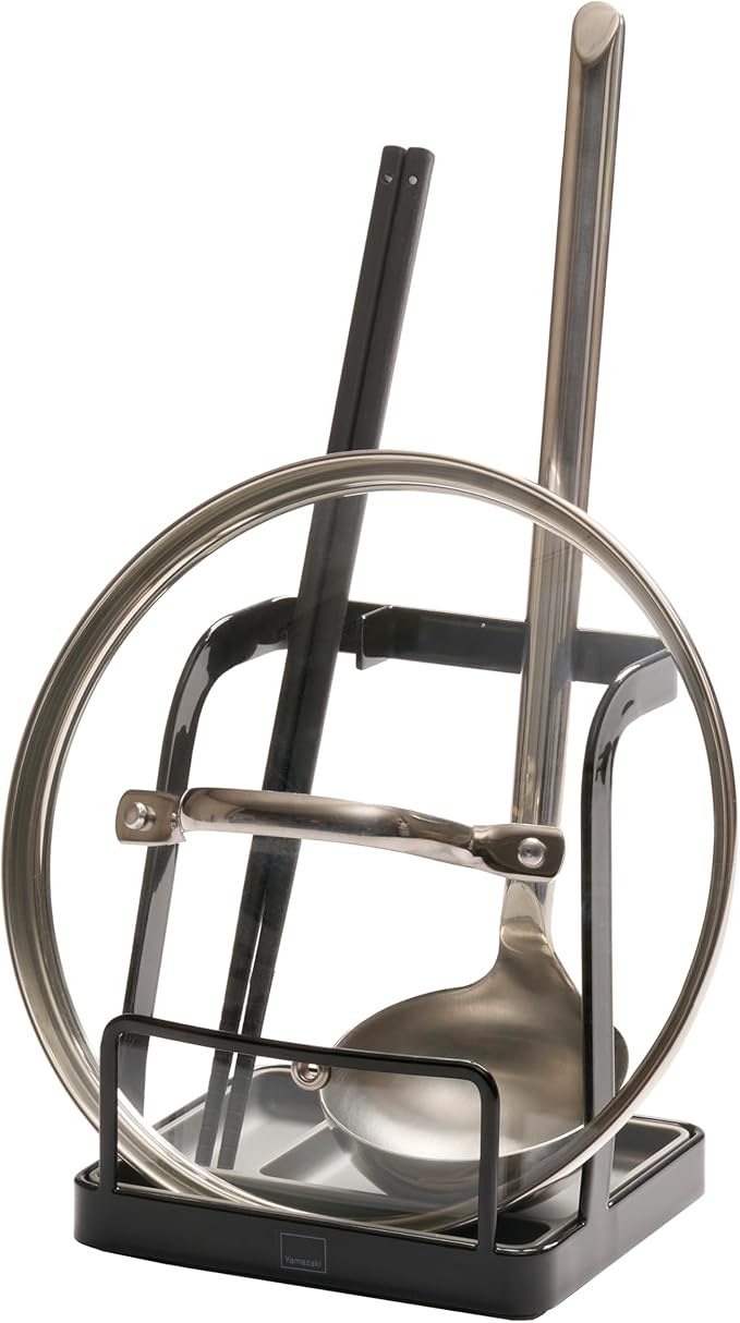 YAMAZAKI Home Tower Lid & Ladle Stand - Large, Kitchen Stand For Utensils, Lids, And Cookbooks, Heat-Resistant Kitchen Stand - Steel
