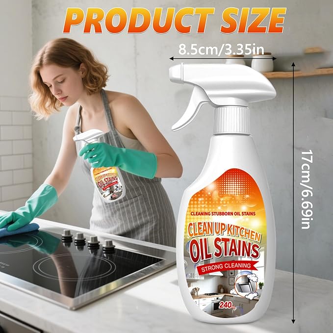 New Upgrade Kitchen Cleaner, Clean Up Kitchen Oil Stains Spray, Multi-purpose Oils Stain Cleaner, Suitable for Pots, Pans, Countertops & Appliances(240ml/8.45oz)