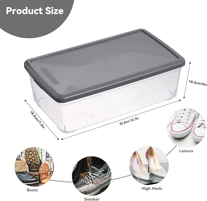 novelinks 6 Quart Clear Plastic Storage Bins with Lids Stackable Box Craft Storage Organizing Container,12 Pack (Gray)