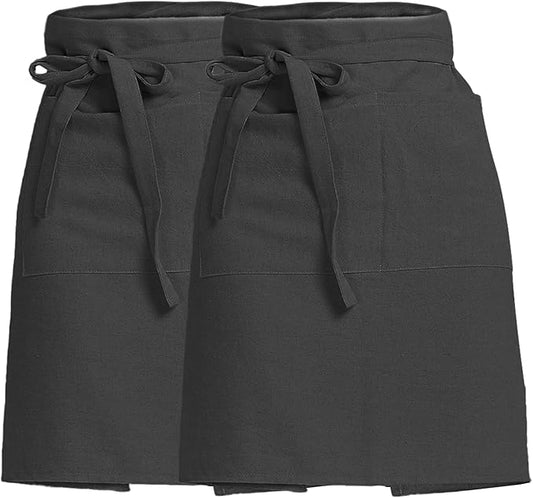 Cityelf Linen Server Apron Cotton Bistro Half Apron with Large Pockets Waist Kitchen Apron for Cooking Waitress