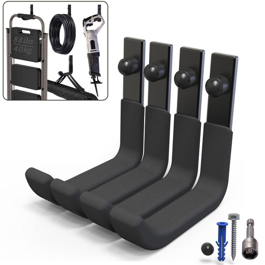 4 Pack Garage Storage Hooks, 4 Inch Wall Mount Ladder Hangers - Image 1