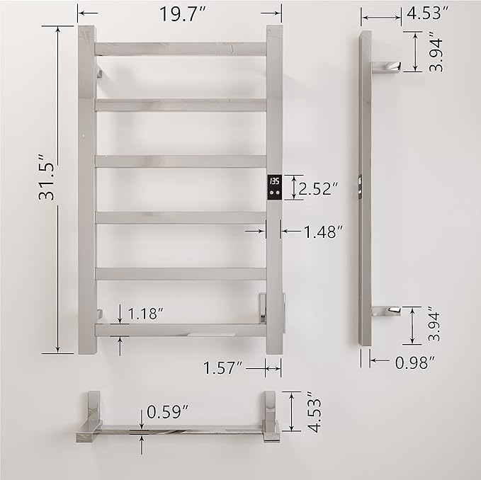 Electric Towel Warmer | Super Thin | with Timer & Temperature Multi-Level Adjustments | Hardwired & Plug-in | 6 Bar Brushed Finish
