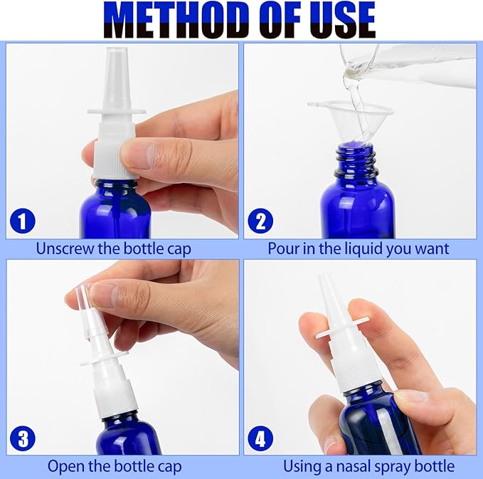 10 Pcs Nasal Spray Bottle Empty, 30ML/1oz 6 Pcs Refillable Nasal Spray Bottle Fine Mist Glass with 2 Funnels and 2 Labels