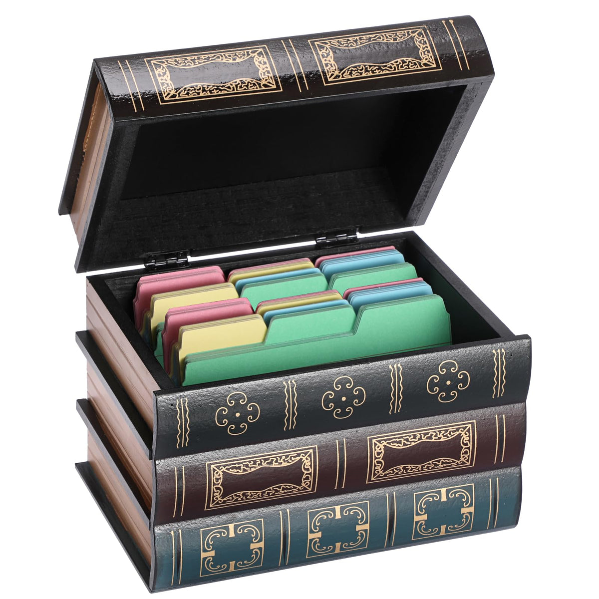 Antique Index Card Holder, Wood Index Card Storage Box, 4x6 Inch - Image 1