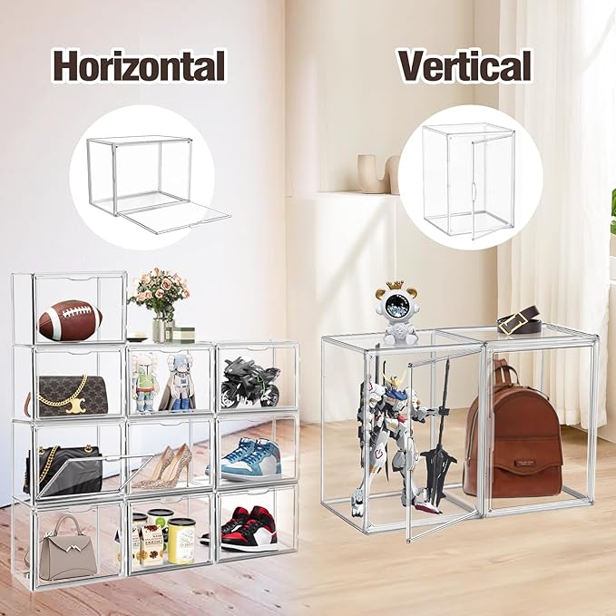 XX-Large Clear Handbag Storage Organizer for Closet 15.3‘’ Tall Acrylic Display Case Clear Purse Organizer Stackable Storage Box for Boots, Big Tote Bag, Collectibles, Cosmetic, 2 Pack