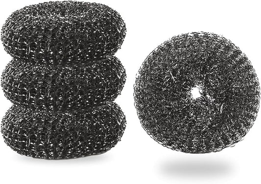 Heavy-Duty Stainless Steel Wool Barbecue Grill Cleaning Scrubber Pads, Replacement Steel Wool Brush Head for Grill Brush, 4 Pack