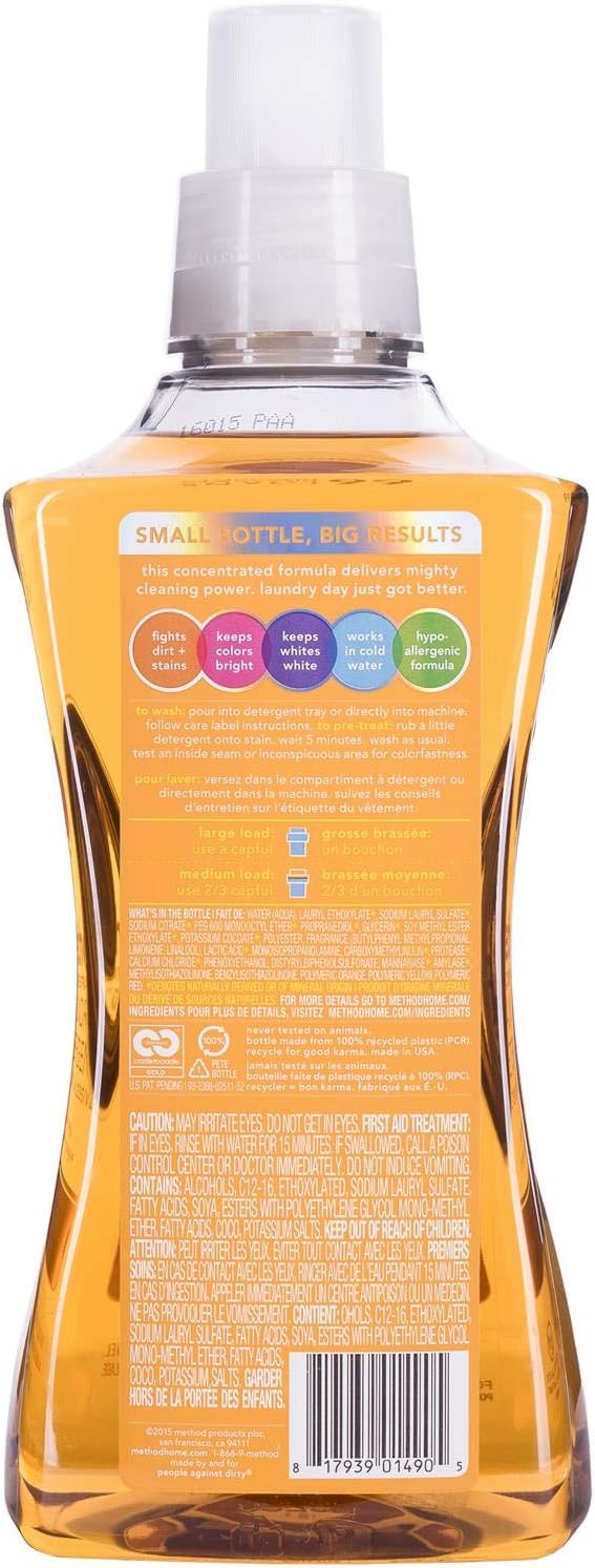 Method Liquid Laundry Detergent, Ginger Mango, 66 Loads Per Bottle, Hypoallergenic + Biodegradable Formula, Plant-Based Stain Remover, 53.5 Fl Oz (Pack of 2)