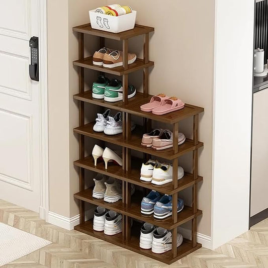 Vertical Shoe Rack-Tall Narrow Shoe Rack Organizer for Small Spaces,12Tier Bamboo Shoen Shelf for Entryway,Closet,Corner,Doorway,Skinny Shoe Shelf Space Saving Shoe storage,Free Stackable DIY