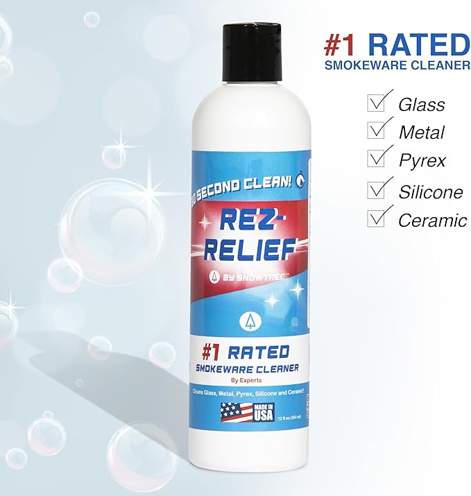 SNOWTREE - 2 Pack Rez Relief Glass Cleaner Solution for Glass, Ceramic, Metal & Silicone - 12 Fluid Oz Bottles (2 Pack) - Refreshing Citrus Scent Glass Cleaner Liquid - Removes Stains & Smells